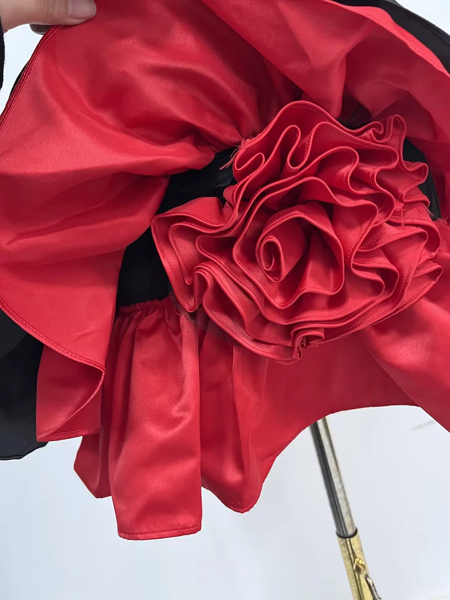 VGH ตีสี Retro Retro Tunic ชุดผู้หญิงคอปกแขนกุด Patchwork 3D Rose สาวร้อนชุดเสื้อผ้าหญิงใหม่