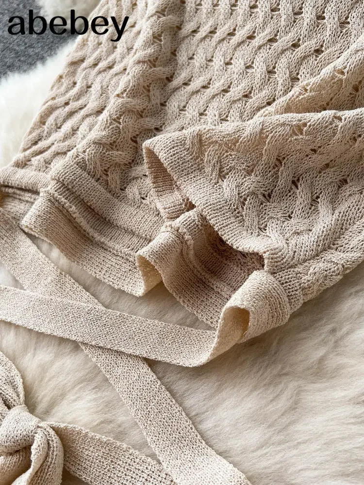 Estate lavorata a maglia vacanza due pezzi abiti da donna senza maniche canottiere + elastico sottile midi gonne lunghe set da spiaggia femminili