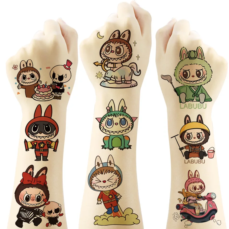 Original dos desenhos animados labubu brinquedos tatuagem adesivo anime adesivos brinquedos para crianças meninos adesivo brinquedos para meninas portátil adesivo pacote