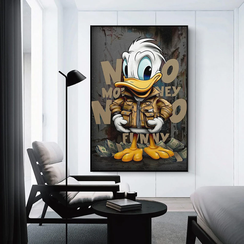 

Money Funny Luck Hustle Poster Disney Duck Wall Art Canvas Painting Print Graffiti Pictures for Home Office Room Decor Cuadros