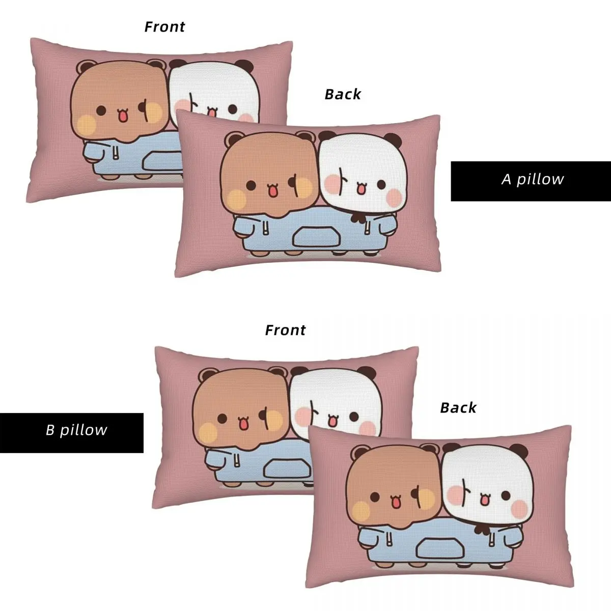 Panda And Brownie Bear Couple Rectangle Linen Pillowcase Cushion Cover Polyester Decorative Bed Home Comfort Throw Pillow