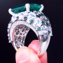 KQDANCE Solid 925 Sterling Silver with big Green Stone Created esmeraldas Tanzanite Gemstones Emerald Cocktail Rings Jewelry