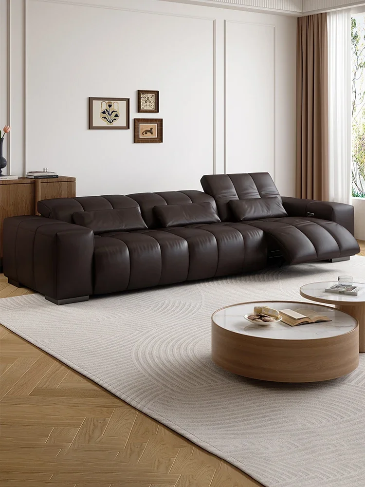

Zero against the wall first layer cowhide electric sofa Italian minimalist living room straight row