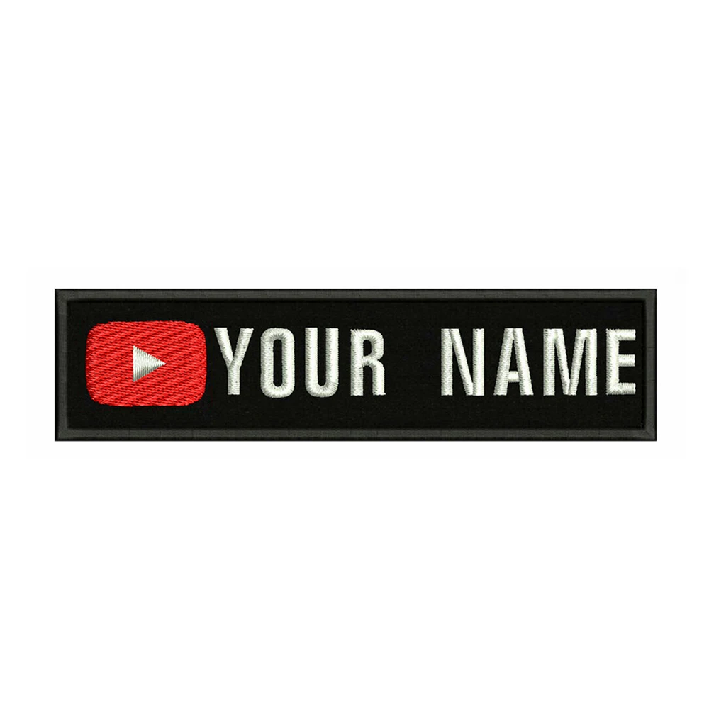 YouTube Logo 10X2.5cm Embroidery Custom Name Text Patch Stripes Badge Iron On Or  Patches