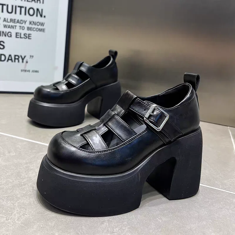 High Heels Women's Shoes Chunky Designer Hollow Sandals 2026 New Pumps Trend Loafers Shoes Dress Fashion Elegant Mujer Zapatos - view 5