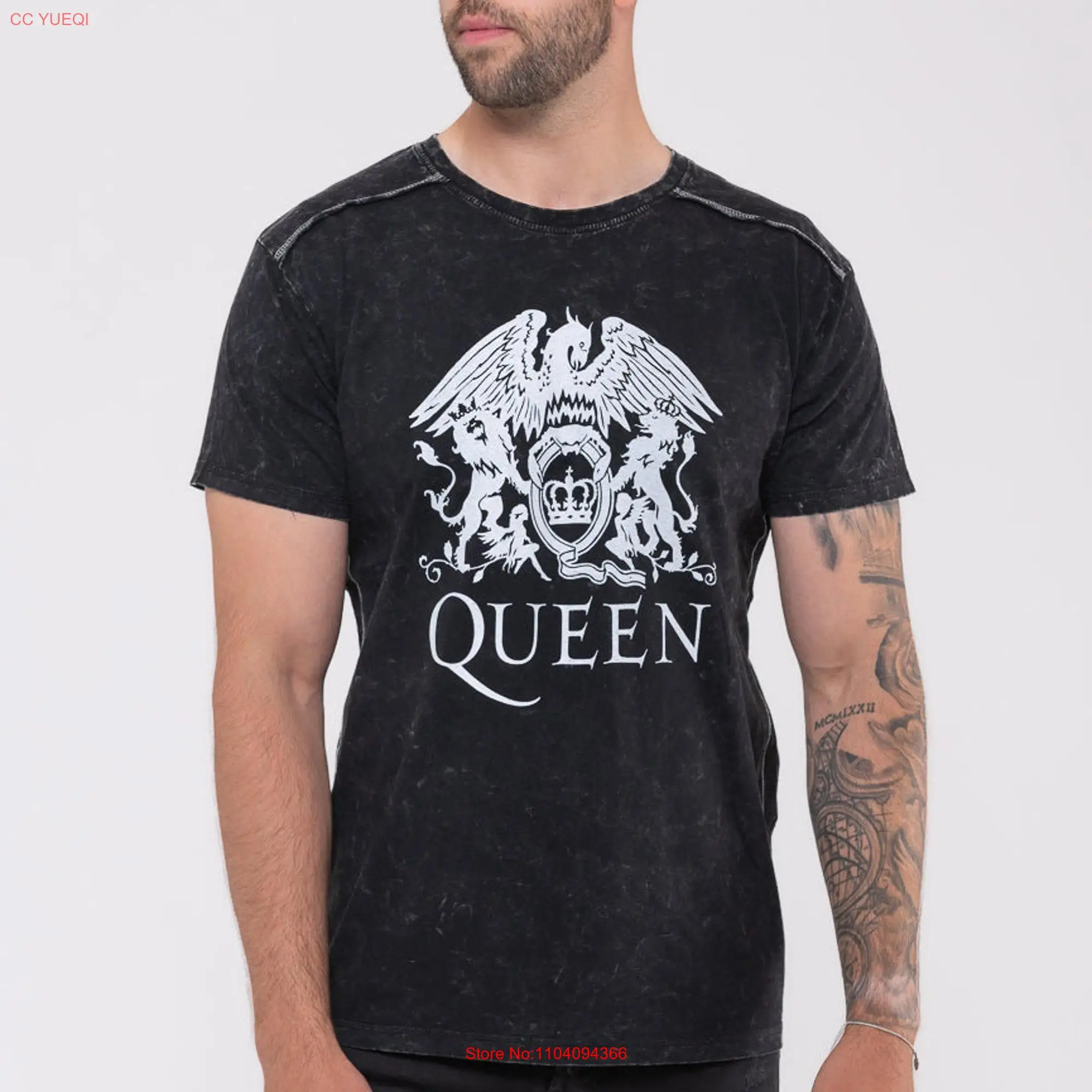 Queen Classic Crest Band Logo Snow Wash T Shirt long or short sleeves