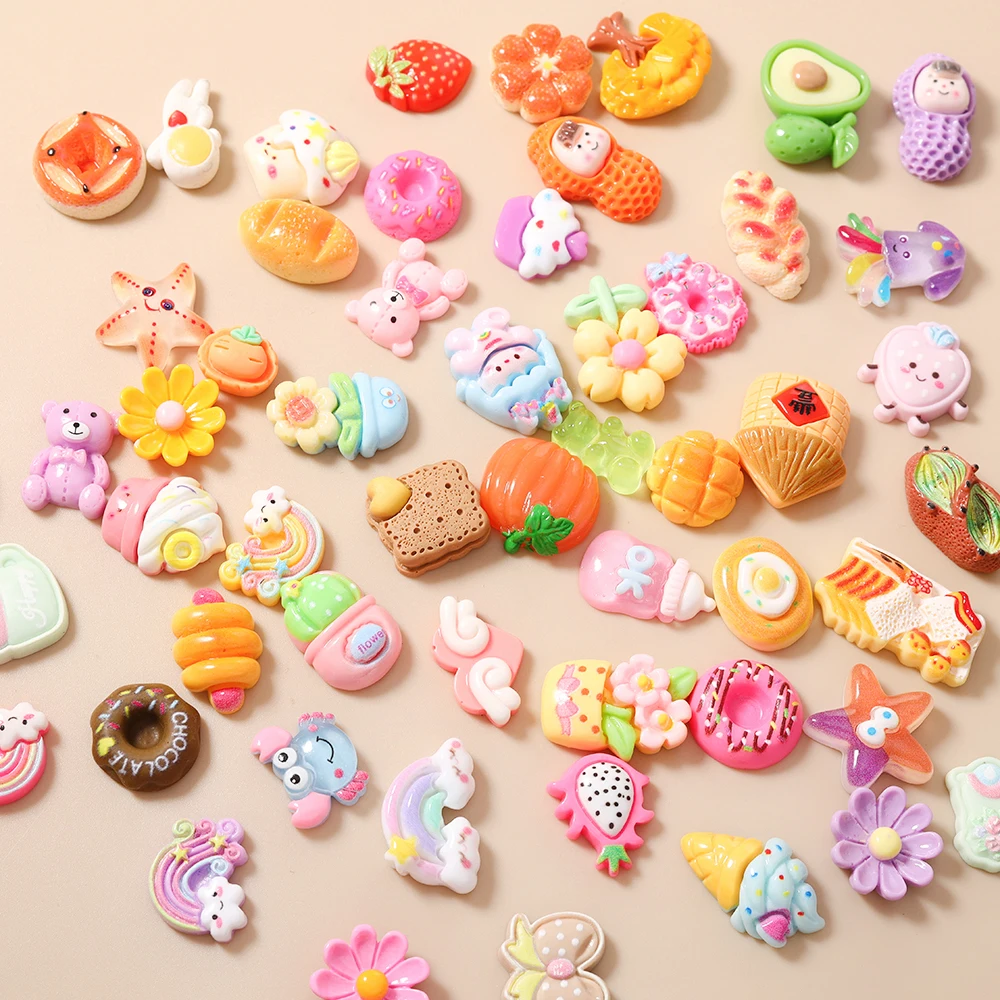 Leslie Mixed 5/20pcs Cute Resin Flower Fruit Animal Charm Cabochon DIY Nail Arts Phone Case Pendant For Jewelry Making Findings