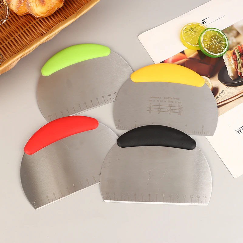 Stainless Steel Dough Scraper With Measuring Scale Bread Pizza Dough Cutter Pastry Scraper Dough Knife Kitchen Baking Gadgets