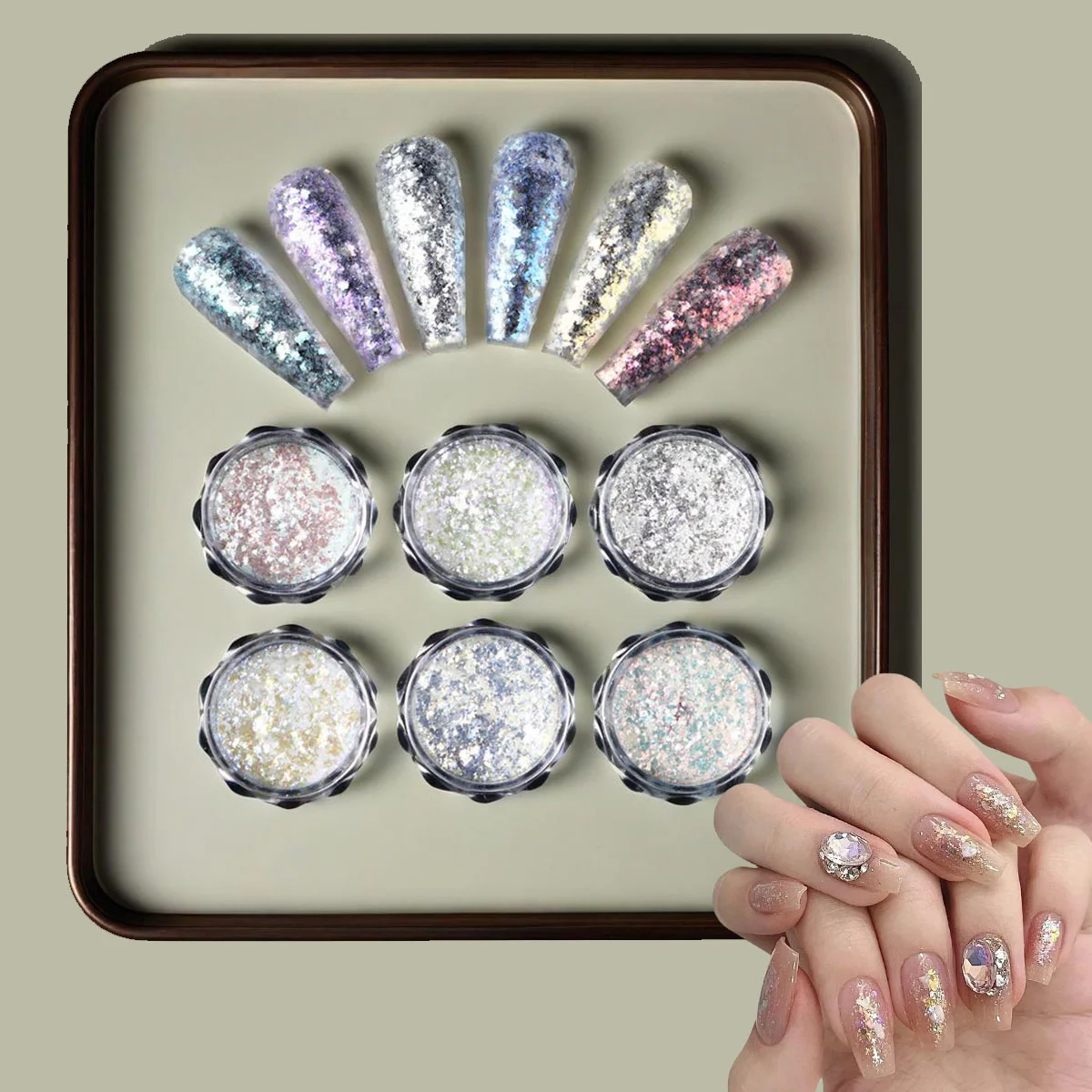 

1 компл., 6 шт., опаловый порошок для ногтей, блестящий порошок с русалкой, Аврора, градиент для дизайна ногтей, УФ-светодиодный лак для ногтей, аксессуар для создания DIY