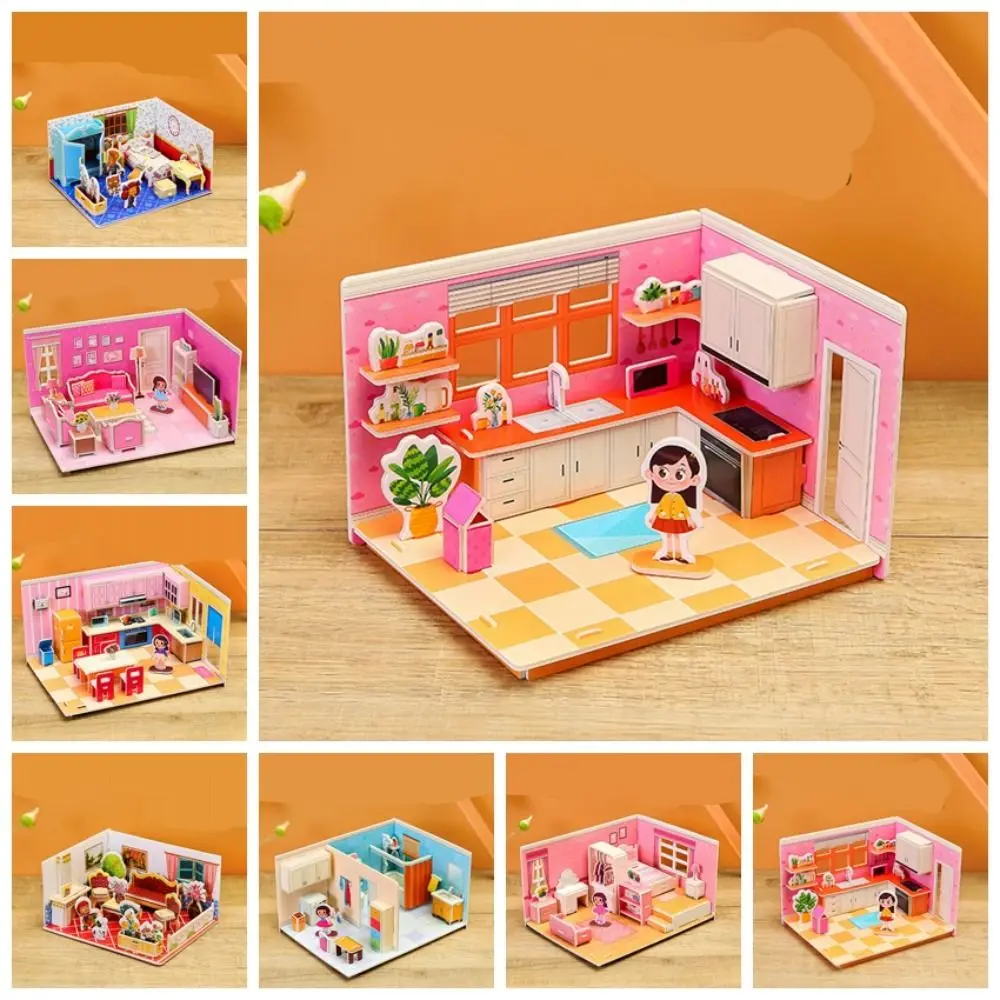 Fashion Paper 3D Paper Puzzle Room DIY Educational Boys Girls Assemble Gift Bedroom Kitchen Building Kit Boys