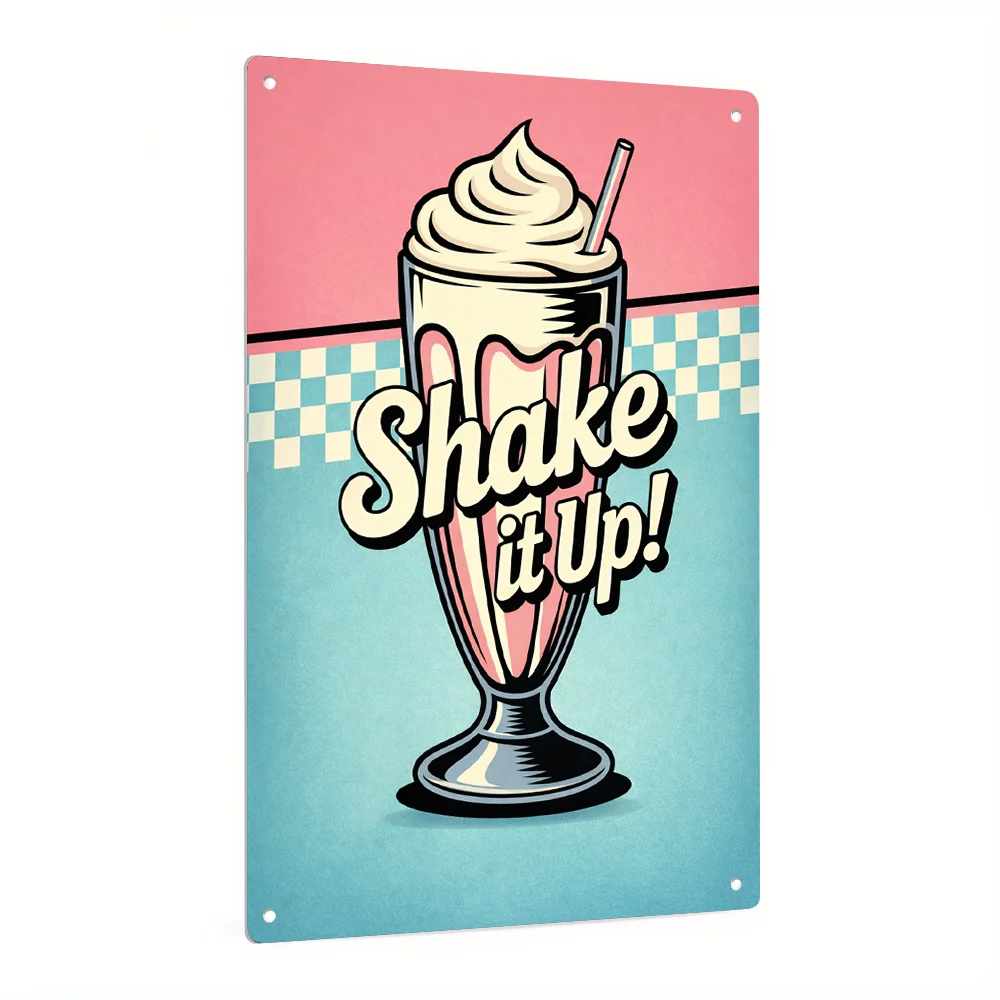 2D Flat, [2D Flat]2D Flat Shake It Up Pattern Metal Sign Decorative Painting, Size(8 Inches X 12 Inches/ 20 30), Suitable Placem