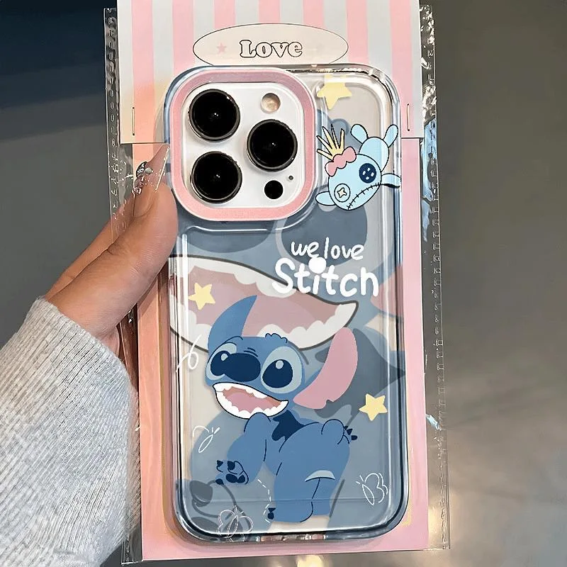 Cute Disneies Stitch Clear Space Phone Case For iPhone 11 12 13 14 15 16 Pro Max Mini X Xs XR 7 8 plus Se2020 Transparent Cover