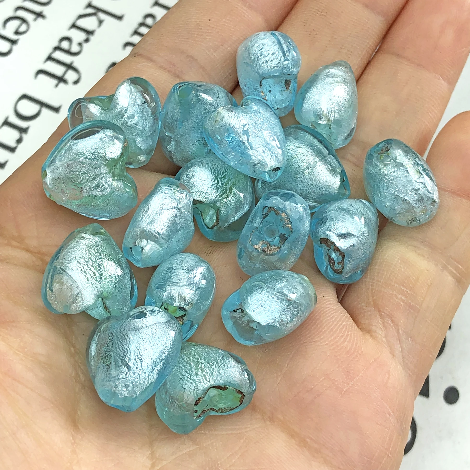 15MM Clear Candy Color Silver Foiled Murano Heart Lampwork Glass Loose Beads For Making Handmade Diy Love Earring Accessories