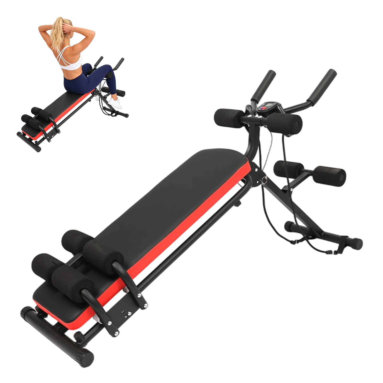 

2-in-1 Adjustable Ab Bench Glider with LCD Display Foldable Core Abdominal Trainer Multi-Function Workout Equipment for Home Gym