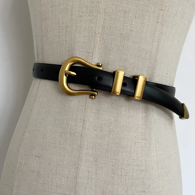 

Новый женский пояс из натуральной кожи с металлической пряжкой в стиле ретро во французском стиле и затягивающим поясом, женские универсальные брюки, джинсовые ремни