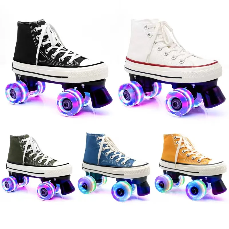 

Double Row Roller Skates for Adult, Four Wheel High-Top Canvas, Sliding Inline, Quad Skating Training, Sport Sneakers