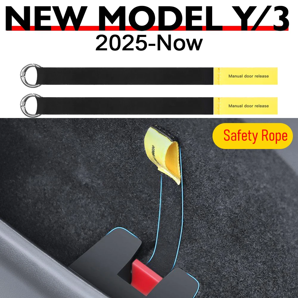 Car Door Emergency Release Pull Cord for Tesla Model 3 Y Juniper 2025 2026 Rear Door Emergency Switch Pull Rope Safety Accessory