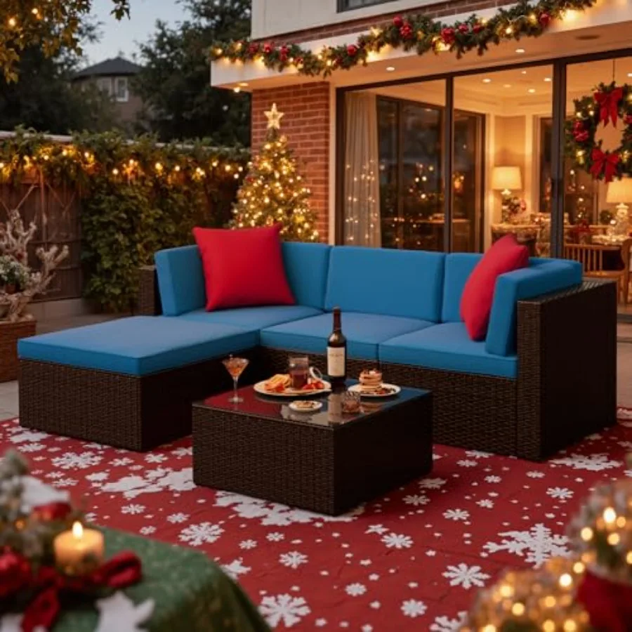 

Devoko 5 Pieces Patio Furniture Sets All Weather Outdoor Sectional Patio Sofa Manual Weaving Wicker Rattan Patio Seating Sofas