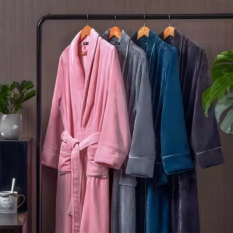 FZSLCYIYI Coral Fleece Sleepwear Men Women Flannel Robe Warm Flannel Nightwear Sexy Couple Bathrobe Loose Home Wear Loungewear