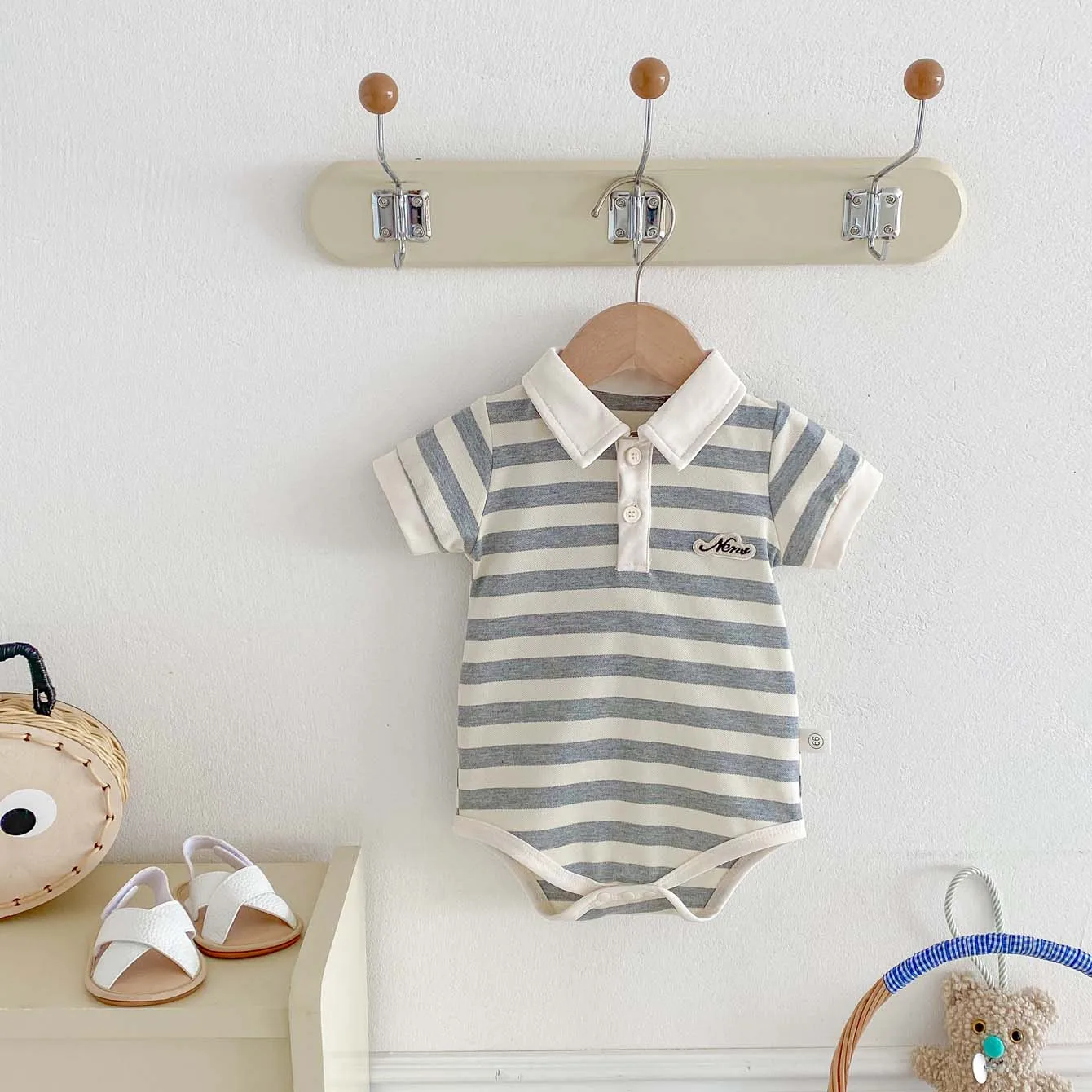 2026 Summer Baby Boy Striped Polo Lapel Short Sleeve jumpsuit, Baby Boy Basic Simple jumpsuit, Suitable For Going Out