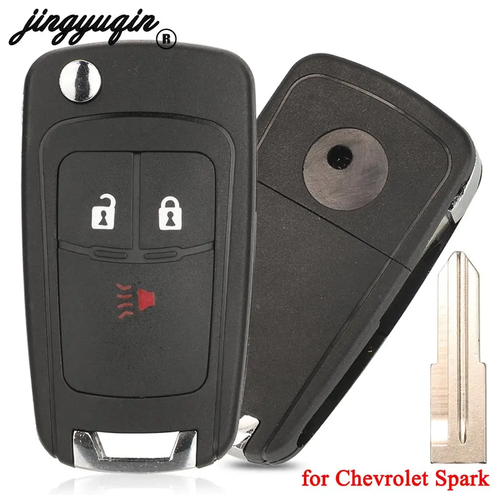 jingyuqin 3 Buttons Flip Folding Remote Car Key Shell Case for Chevrolet Spark 2013 2014 2015 Auto Replacement fob