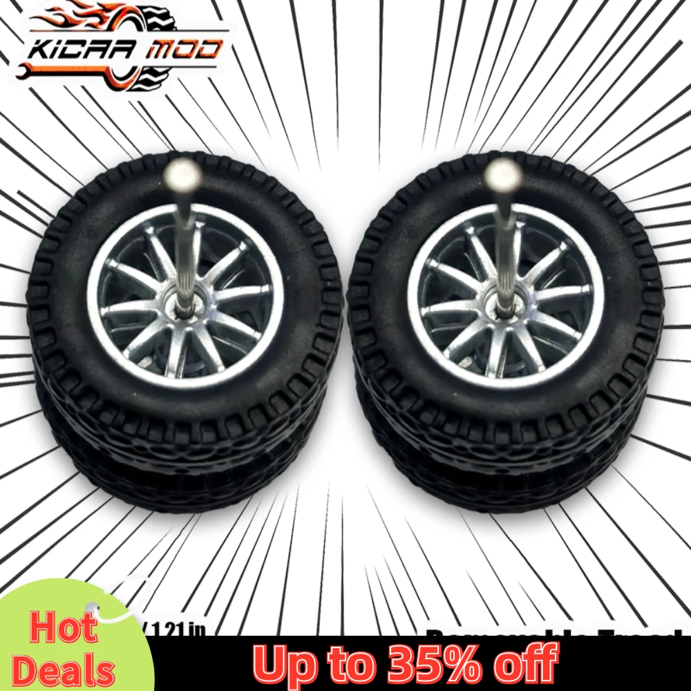 1/64 Model Car Wheels with Rubber All Terrain Tires Ten Spokes Refitting Parts for Off-road Vehicle HotWheels Medium Size 1 Set