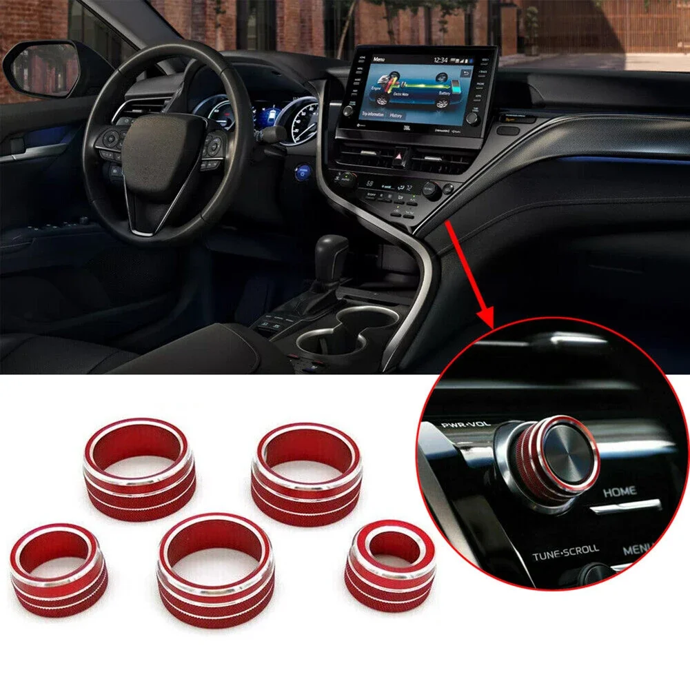 5pcs Aluminum Car AC Volume Audio Tune Knob Ring Cover Trim For Toyota For Camry 2018-2023 Interior Accessories Knob Covers