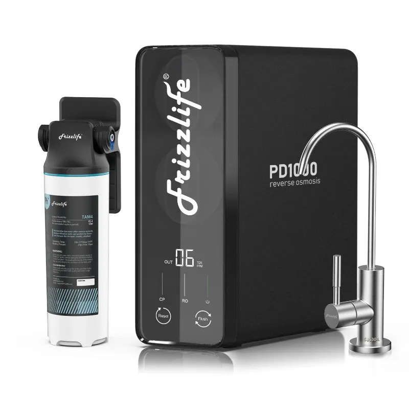 Frizzlife RO Reverse Osmosis Water Filtration System - 1000 GPD Fast Flow, Tankless, Reduces TDS, Compact, Alkaline Mineral PH