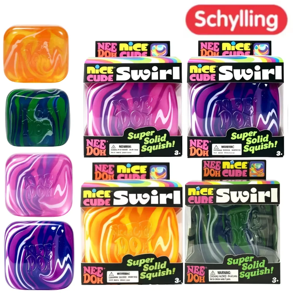 Needoh Nice Cube, cubo de rionita con diseño de marmol y remolino, colores mezclados, suave, elástico, no tóxico, de recuperación lenta, para aliviar la ansiedad, relajar y curar, juguete para las yemas de los dedos.