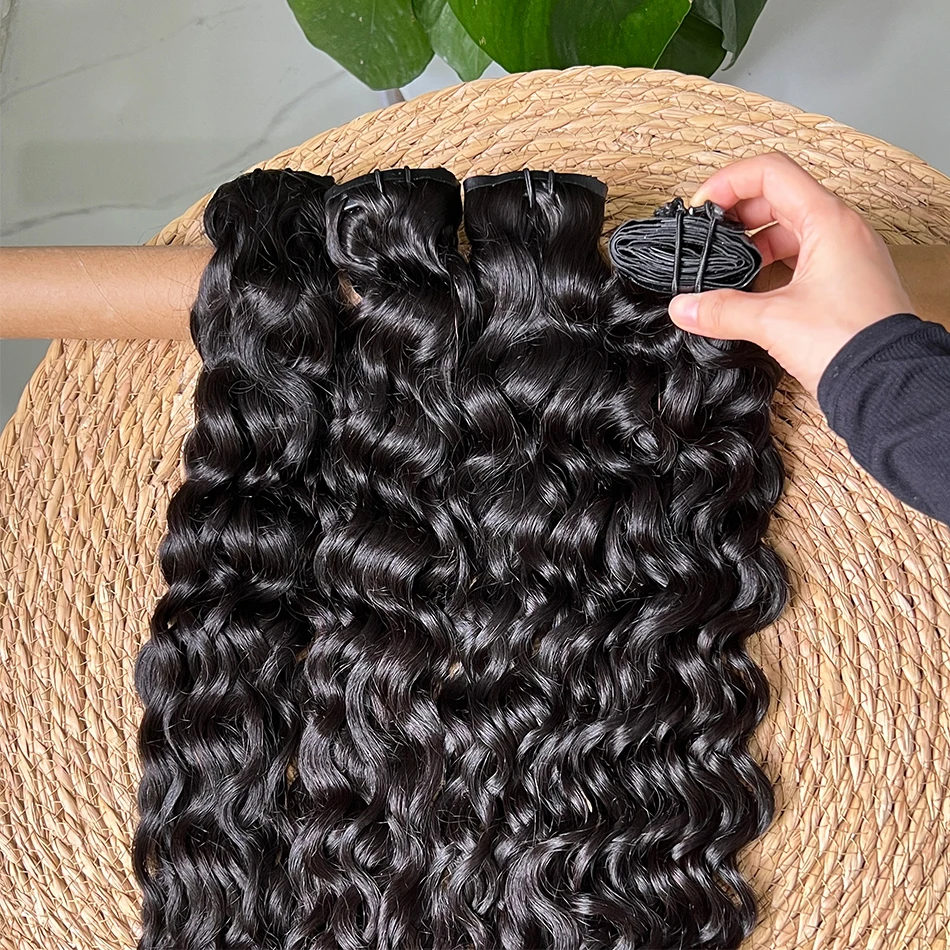 Yiwigs-Extensions de cheveux bouclés à clipser sans couture, trame en PU, ensembles de tête complets, vague d\'eau, faisceaux de clips, noir naturel,