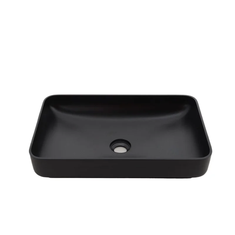 Minimalist, bathroom, counter basin 55x35x12cm black matte