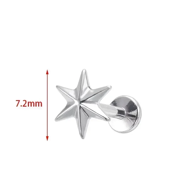 ASTM F136 Titanium 16G Six Pointed Star Stud Earring Labret Cartilage Tragus Helix Conch Lobe Piercing Anodizing Body Jewelry