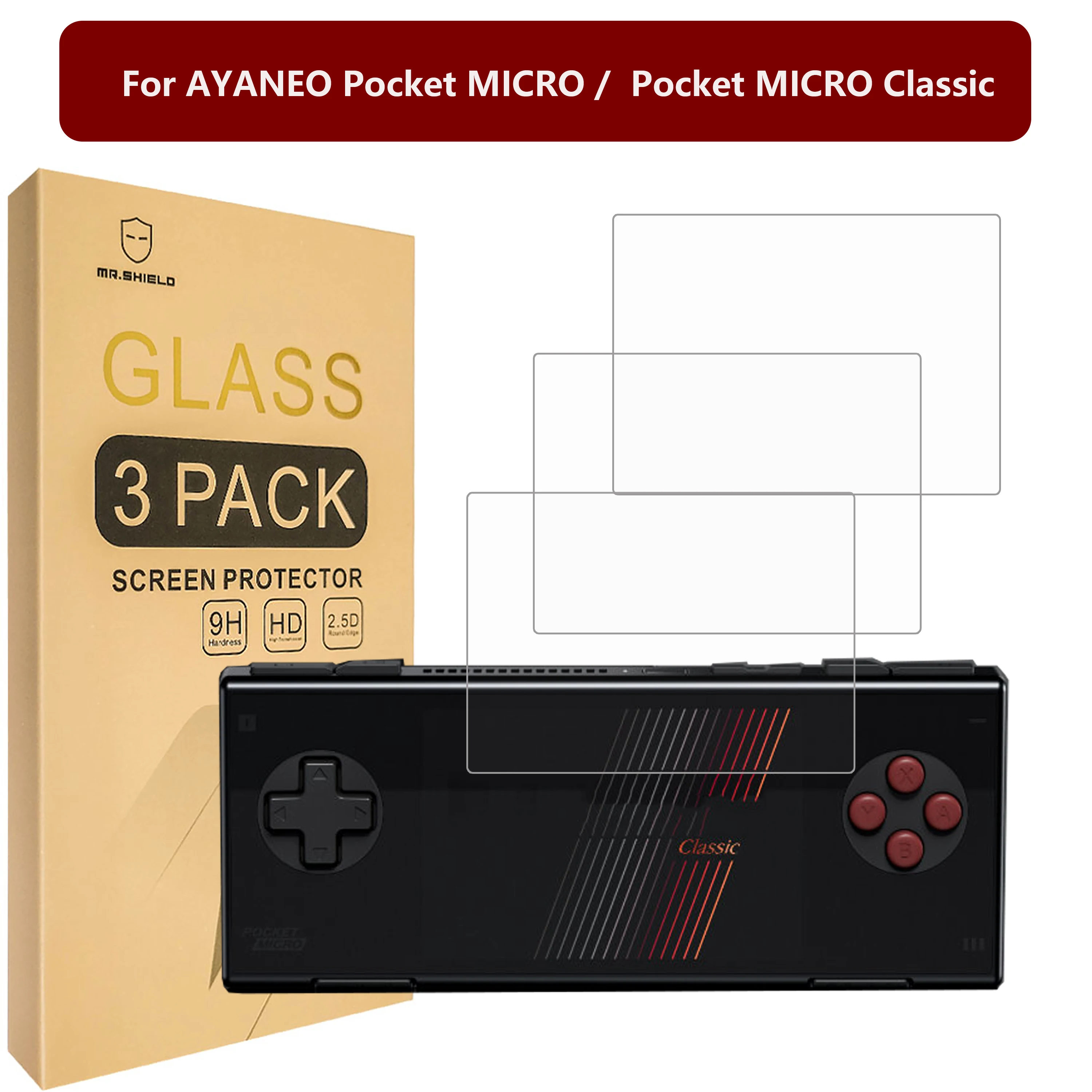 Mr.Shield [Pack de 3] Protecteur d'cran pour AYANEO Pocket MICRO/Pocket MICRO Classic [Verre tremp] [Verre japonais avec duret 9H]