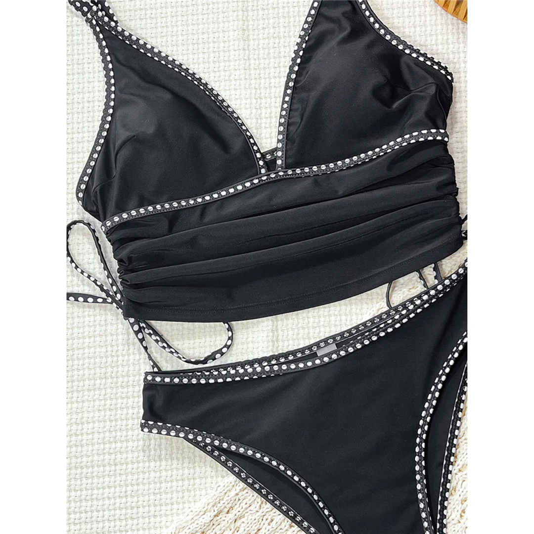 2026 Tankini mit V-Ausschnitt, gespleißter, geraffter Bikini, Damen-Badeanzug, zweiteiliger Bikini-Set, Badebekleidung, Badeanzug, Schwimmanzug V8266 – Detail 5