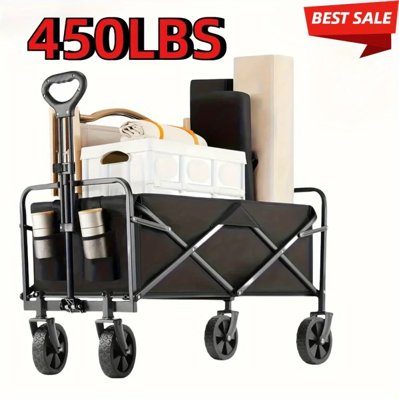 Collapsible Folding Wagon Cart, Large Capacity Camping Wagon, All Terrain Foldable Wagon, Heavy Duty Utility Wagon Cart