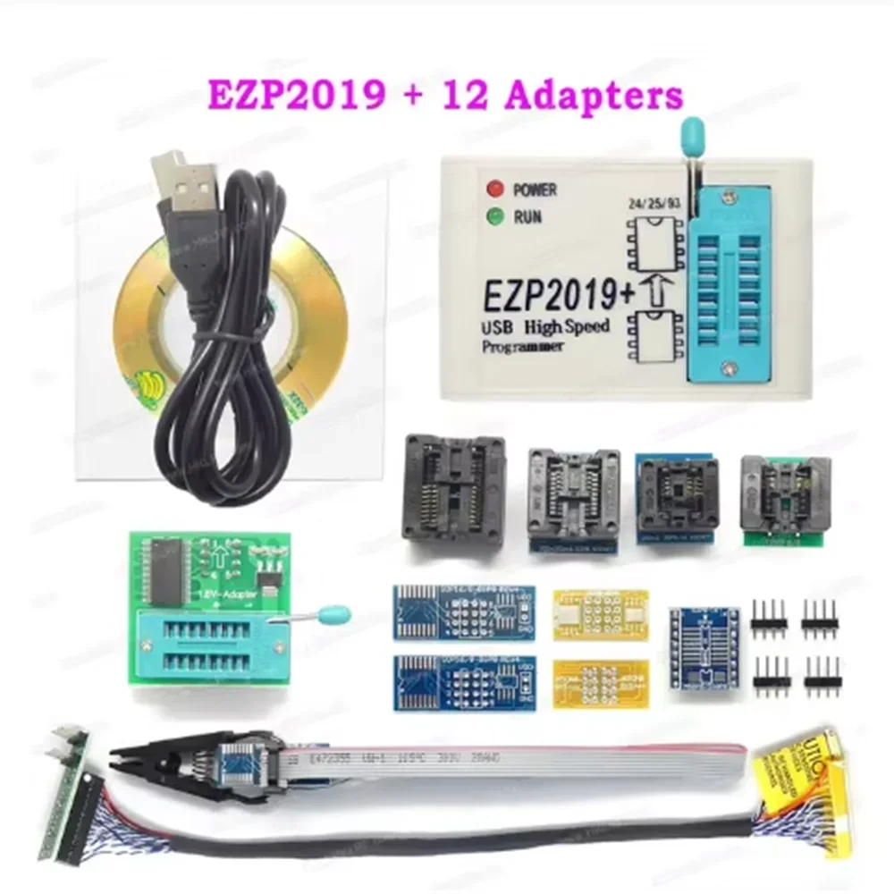 EZP2019 USB SPI Programmer +12 Adapters Support 24 25 93 EEPROM 25 Flash Bios Chip Win7&8 better than EZP2013 EZP2010