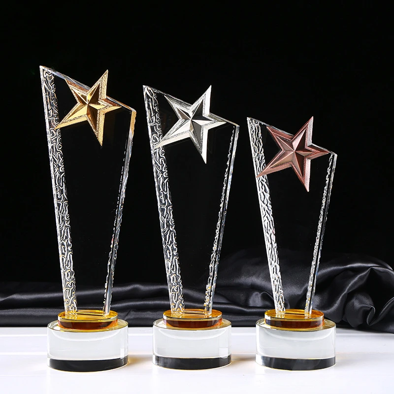 Clear Pentagram transparent crystal trophy custom creative trophy champion team honor award staff medal  White embryo trophy