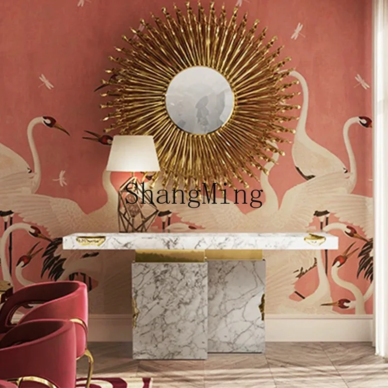 FG marble entrance table light luxury high-end feeling home against the wall modern stainless steel entrance table