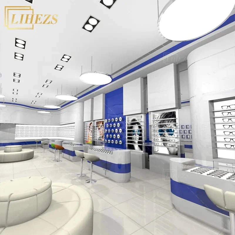 custom.Best Shop Modern Furniture Optical Showroom Cabinet Wall Mounted Eyewear Glasses Display Stand Interior view 2