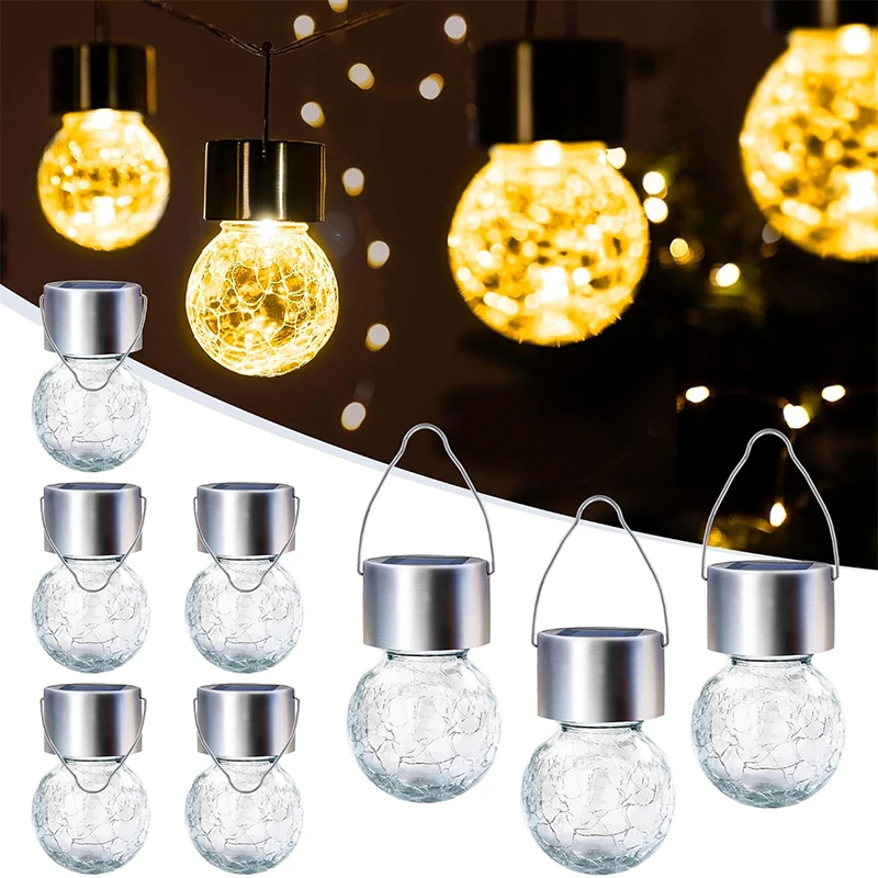 Solar Hanging Lights, Christmas Decoration Lights with Multi-Color Changing Cracked Glass Hanging Ball Outdoor Lights Waterproof