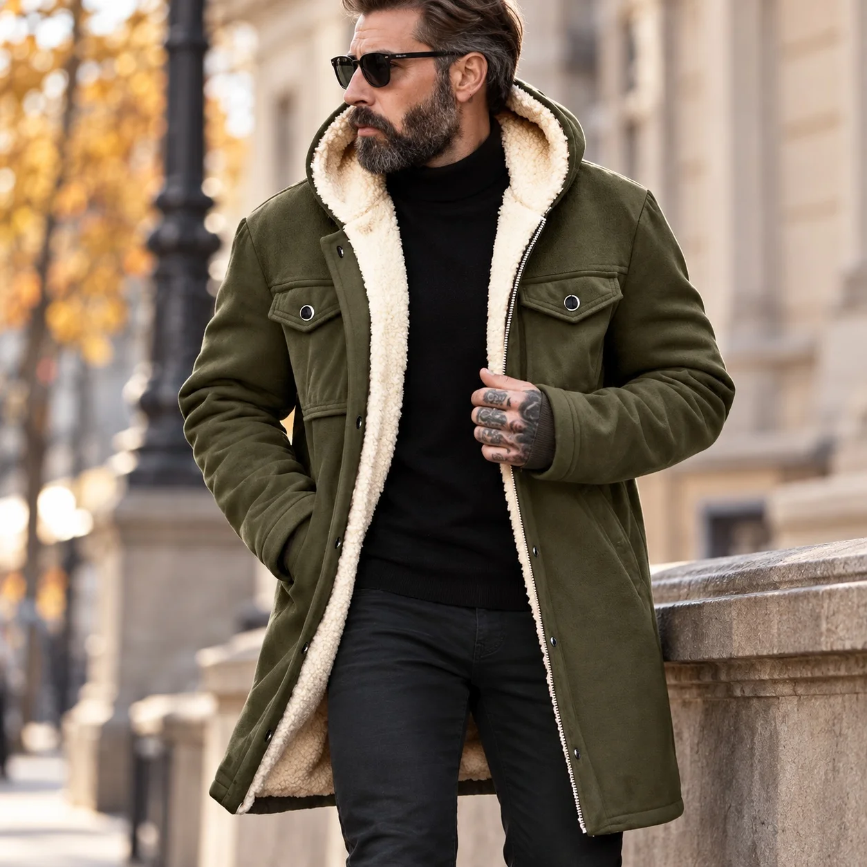 Zipper Pocket Coat Casual with Multiple Pockets Autumn Winter Jacket No Waist Belt Stain Resistant Treatment Commuter Men Jacket