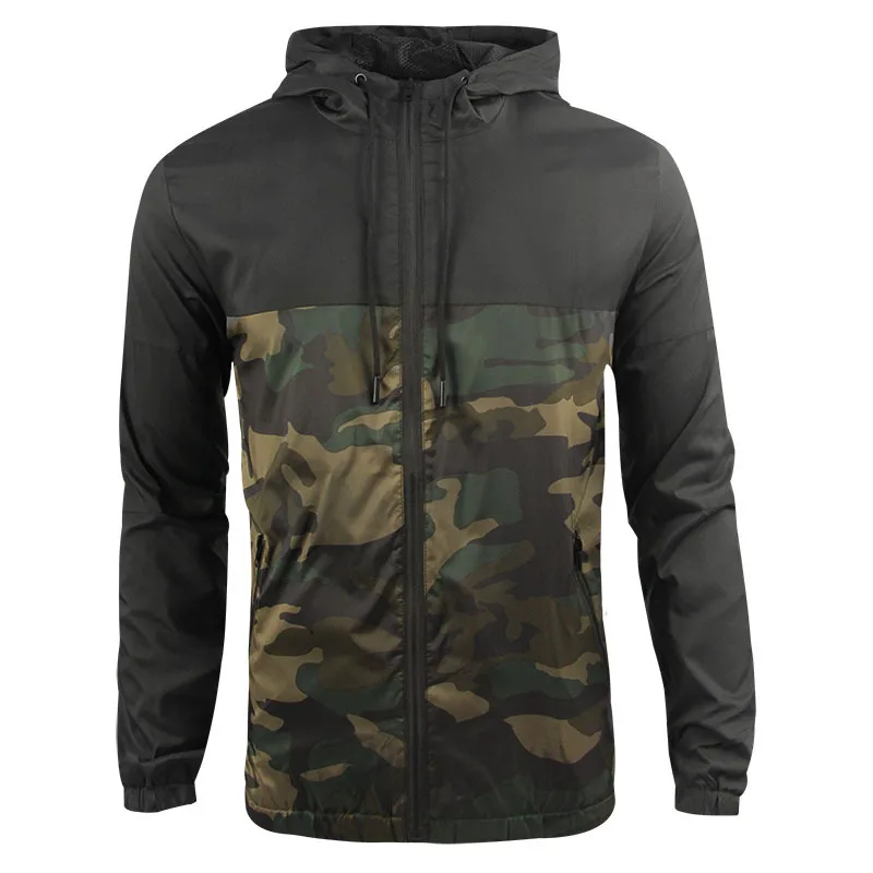 

Men's Windbreaker US SIZE Custom Logo Autumn Patchwork Hooded Outdoor Waterproof Run Camo Windbreaker Jacket For Men