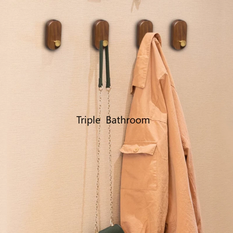 2pcs Solid Wood Clothing Rack Hook Punch-free Wall-mounted Hook Towel Storage Hook Up Bathroom Organizer Home Shelf Accessories