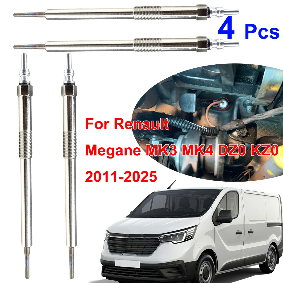 

4PC For Renault Trafic MK2 MK3 JL JG FG 2006 2007-2025 1.6 2.0 dCi Diesel Heater Nickel Plating Glow Plugs 4.5V 110650819R Parts