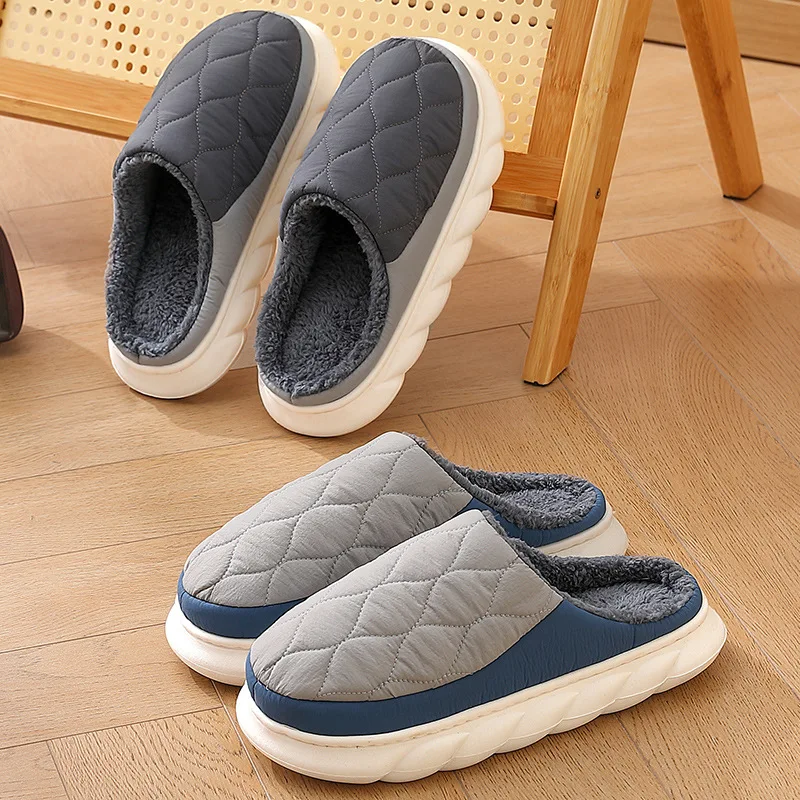 Shevalues Plush Slippers For Women Slippers Winter Warm Waterproof Thick Sole Cloud Slippers Indoor Antiskid Couple Home Slides