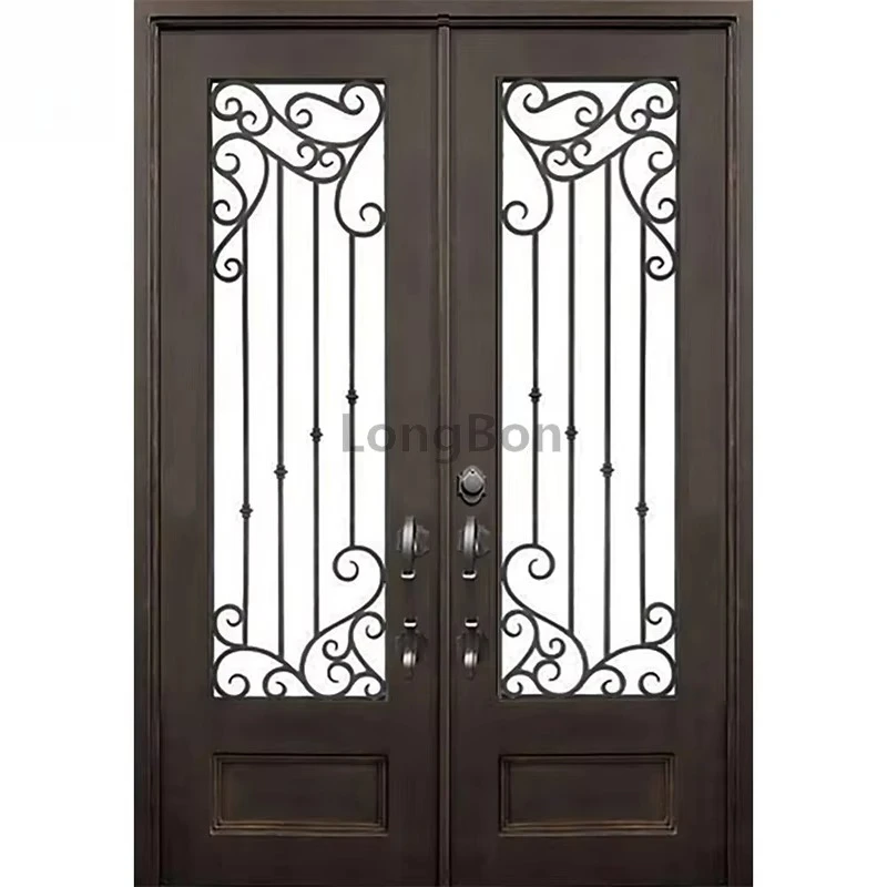 

Antique cooked iron door popular double exterior entrance steel material anti-theft craftsman design