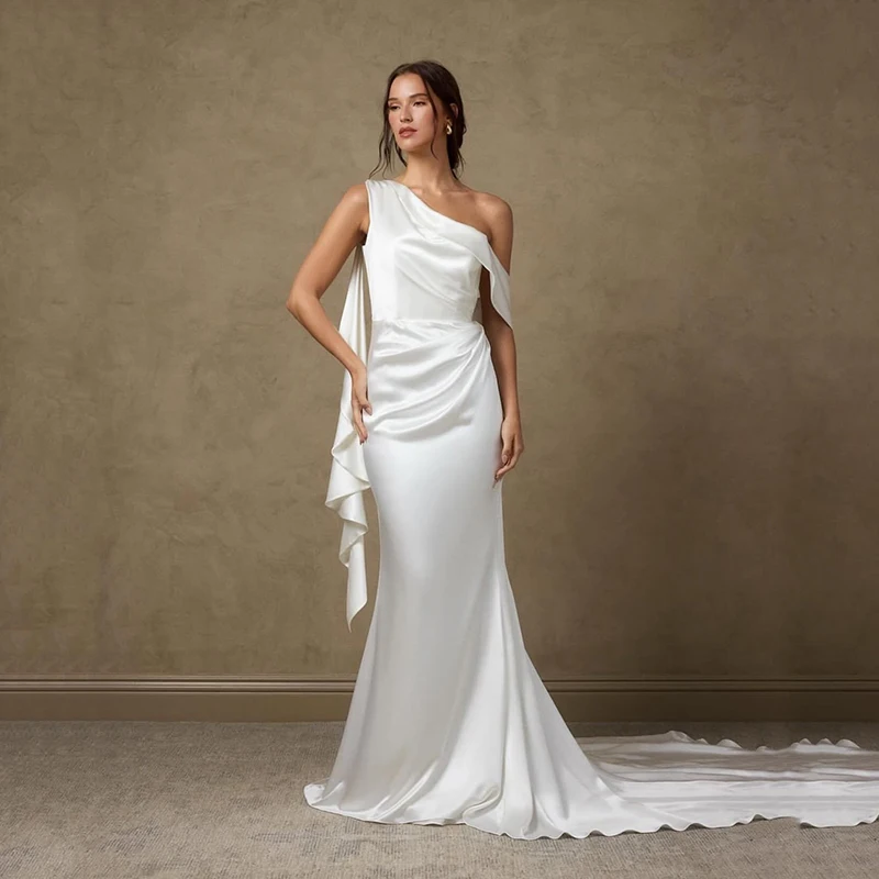 

Eightree Simple Mermaid Wedding Dresses Sleeveless Sweep Train Backless Bridal Dress Long Evening Wedding Prom Gowns Customized