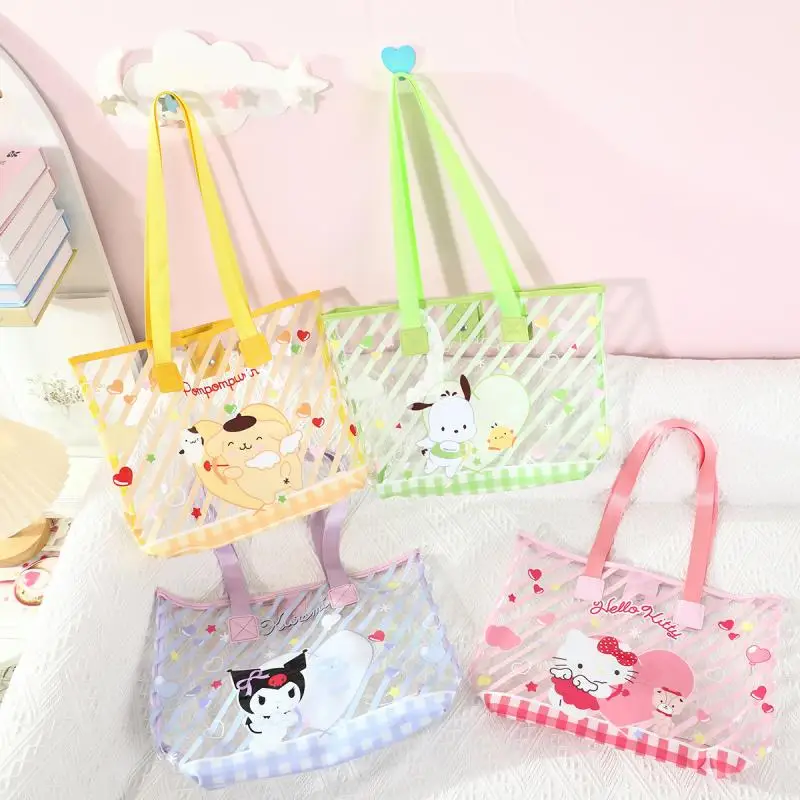 

Sanrio Shoulder Bag Hello Kitty Cinnamoroll Cartoon Cute Diagonal Stripe Ms. Summer Beach Wash Up Storage Handheld Shoulder Bag