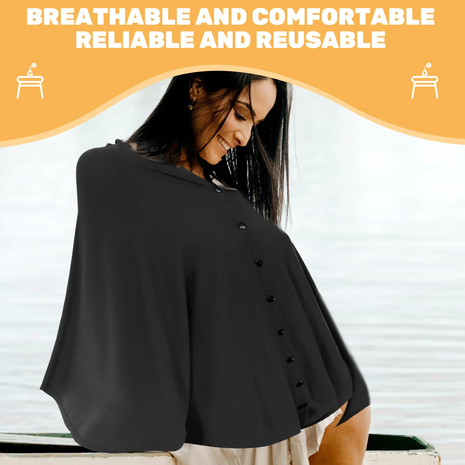 Breastfeeding Cover Nursing Poncho Multiple Colors Cotton Button Design Reusable Privacy Nursing Shawl Scarf for Outdoor Travel