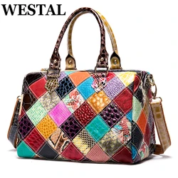 WESTAL Patchwork Women's Top Handle Bags Genuine Leather Shoulder Bags High Quality Designer Large Soft Crossbody Bag Ladies